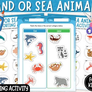 Land or Ocean Animal Sorting Activity | Land Vs. Sea Animals Printable ...