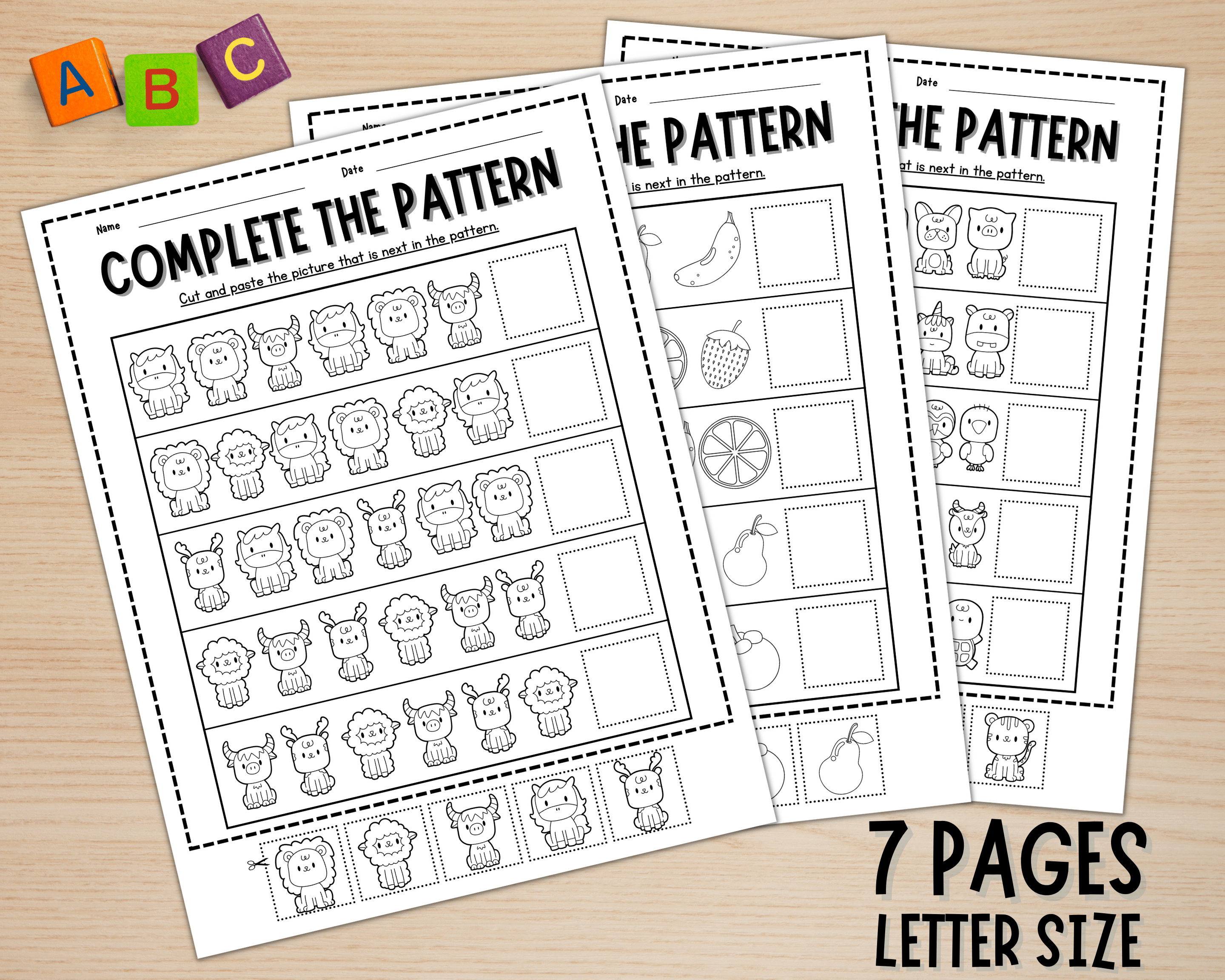 Fruits and Animals Complete the Pattern Activity Ab, Aab, Abb, Abc ...