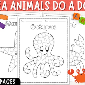 Sea Animals Dot Marker | Printable Ocean Animal Do a Dot Coloring Pages | Kindergarten | Preschool | Digital Download | PDF