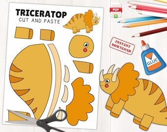 Triceratops Handwerk | Dinosaurier Cut & Paste Bastelaktivität | Baue einen Triceratops Dinosaurier | Farbe, Ausschneiden und Einfügen | Sofort Download