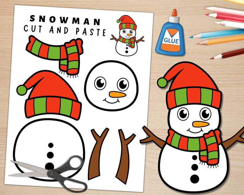 Printable Snowman Craft Template for Kids Winter Activities Color, Cut, and Glue Build a Snowman Digital Download PDF image 1