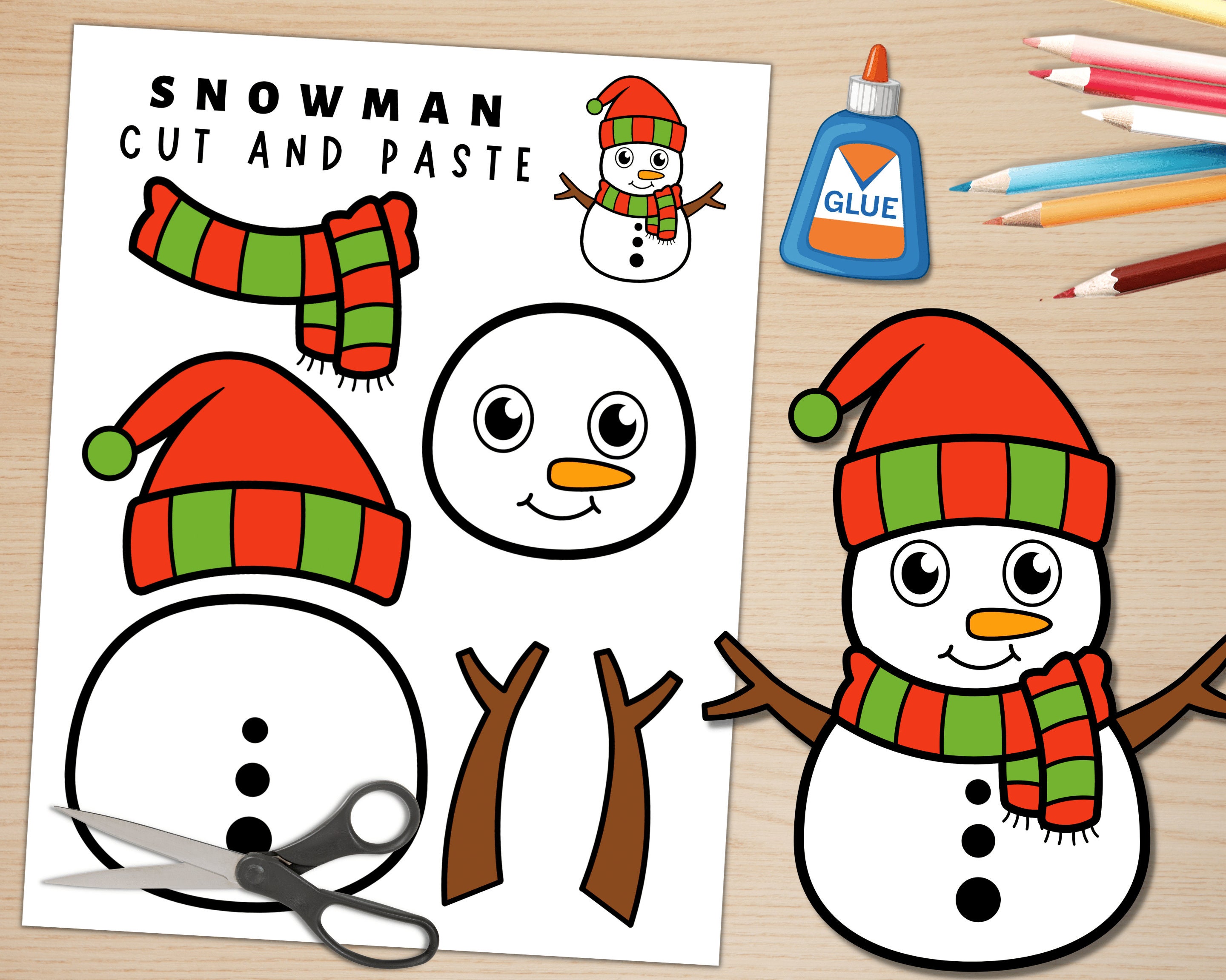 Printable Snowman Craft Template for Kids Winter Activities Color, Cut Printable Snowman Craft Template for Kids Winter Activities Color, Cut