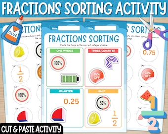 Fractions Sorting Activity | Cut and Paste | Fractions Activity Sort Printable Worksheets | Fractions Activities | Digital Download | PDF