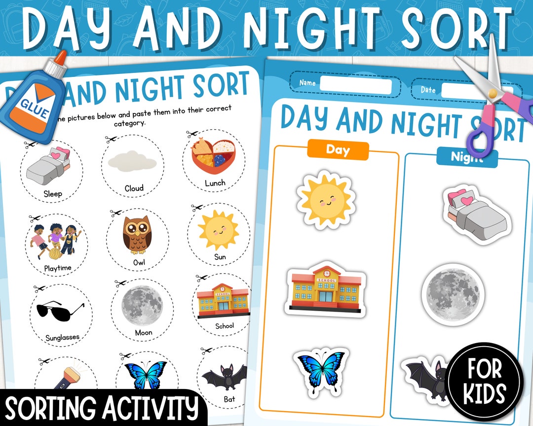 Day and Night Sorting Activity Cut and Paste Day or Night Printable