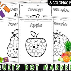 Kawaii Fruit Dot Marker Printables | Fruit Do a Dot Coloring Pages for Kids | Activity Sheets | Digital Download | PDF