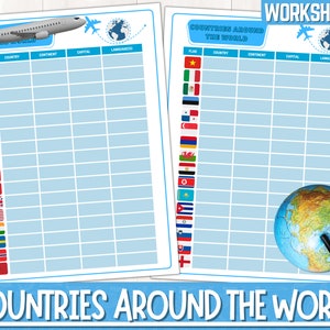 印刷可能な世界の国々のワークシート | 地理のワークシート | 国々の国旗と首都 | 国旗、首都、言語