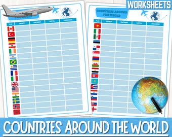 Feuilles de travail imprimables sur les pays du monde | Feuilles de travail de géographie | Les drapeaux et capitales des pays | Drapeaux, capitales et langues