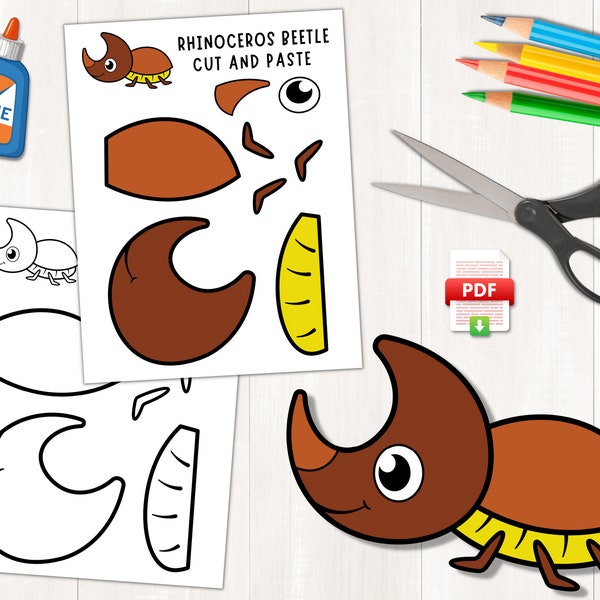 Rhinoceros Beetle Craft | Insect Craft Activity | Rhino Beetle Paper Craft | Printable Template | Build a Beetle | Cut & Glue Activity | PDF