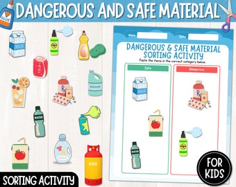 Dangerous and Safe Material Sorting Activity | Cut & Paste | Safe and Unsafe Material Sort Printable Worksheets for Kids | Digital Download