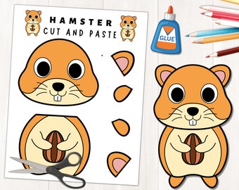 Utskrivbart hamsterpyssel för barn | Husdjurspyssel | Hamsteraktivitet för barn | Färglägg, klipp och limma | Bygg en hamster | PDF