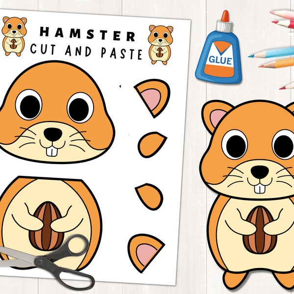 Printable Hamster Craft for Kids | Pet Animal Craft | Hamster Preschool Activity | Color, Cut, and Glue | Build a Hamster | PDF