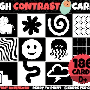 186 Printable Sensory Cards, High Contrast Baby Cards, Black & White Sensory Baby Flashcards, Newborn Baby Flash Cards, Newborn Gift, PDF