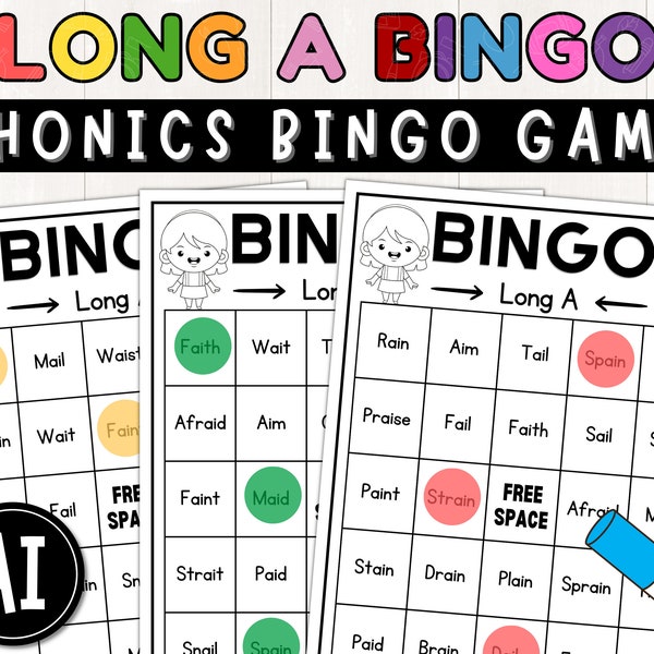 Long Vowel A (-ai) Bingo Game | Phonics Bingo Game for Kids | Long A Words | Instant Download | Printable | PDF