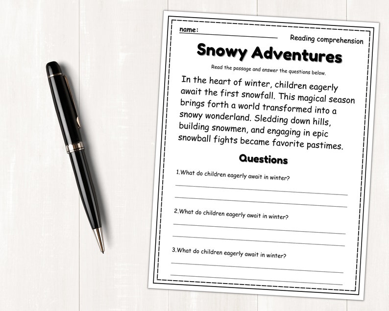 Winter Reading Comprehension Worksheets | Reading Activities | Passages ...