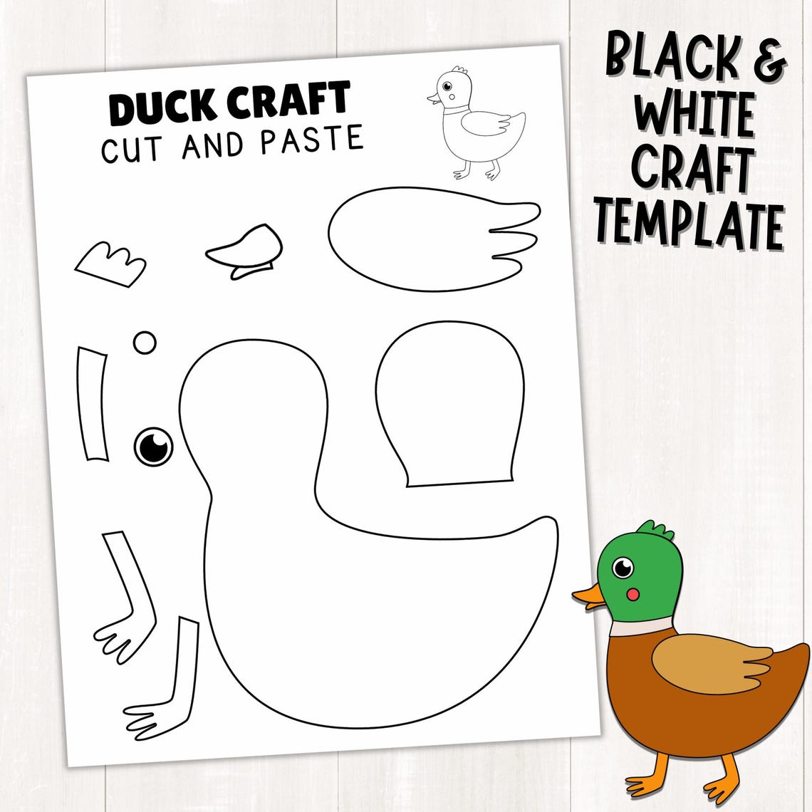 Duck Craft Template for Kids Paper Duck Activity Farm Animal Craft