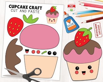 Printable Cupcake Craft: Kids Cut & Paste Activity + Coloring Page (PDF Download