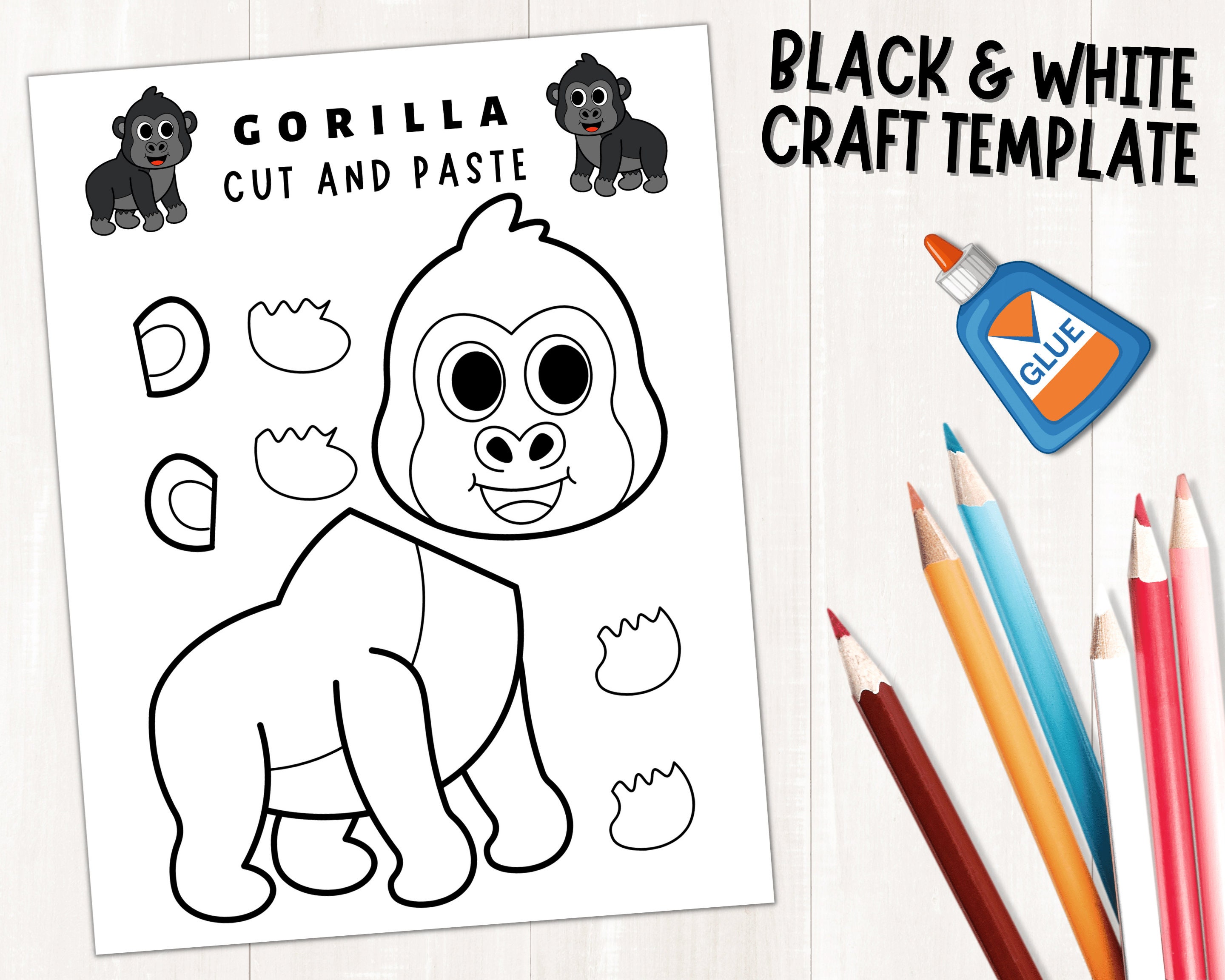 Printable Gorilla Craft for Kids Forest Animal Craft Zoo Animal Craft