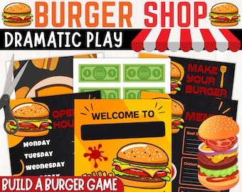 Burger Shop Pretend Play | Dramatic Play Printables | Build a Burger Game for Kids | Preschool Activities | Burger Diner | Instant Download