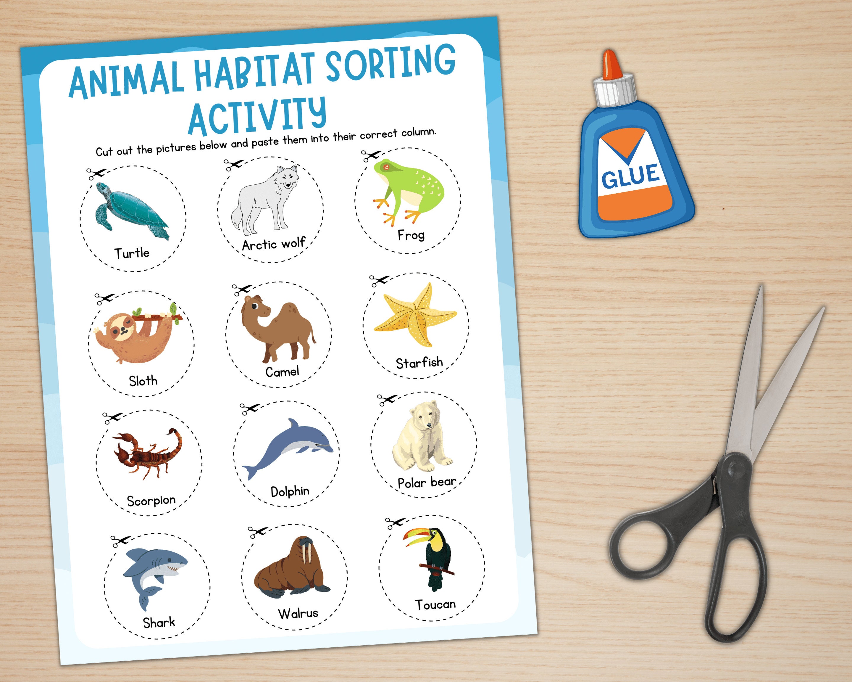 Animal Habitats Sorting Activity Cut & Paste Animal Habitats Printable