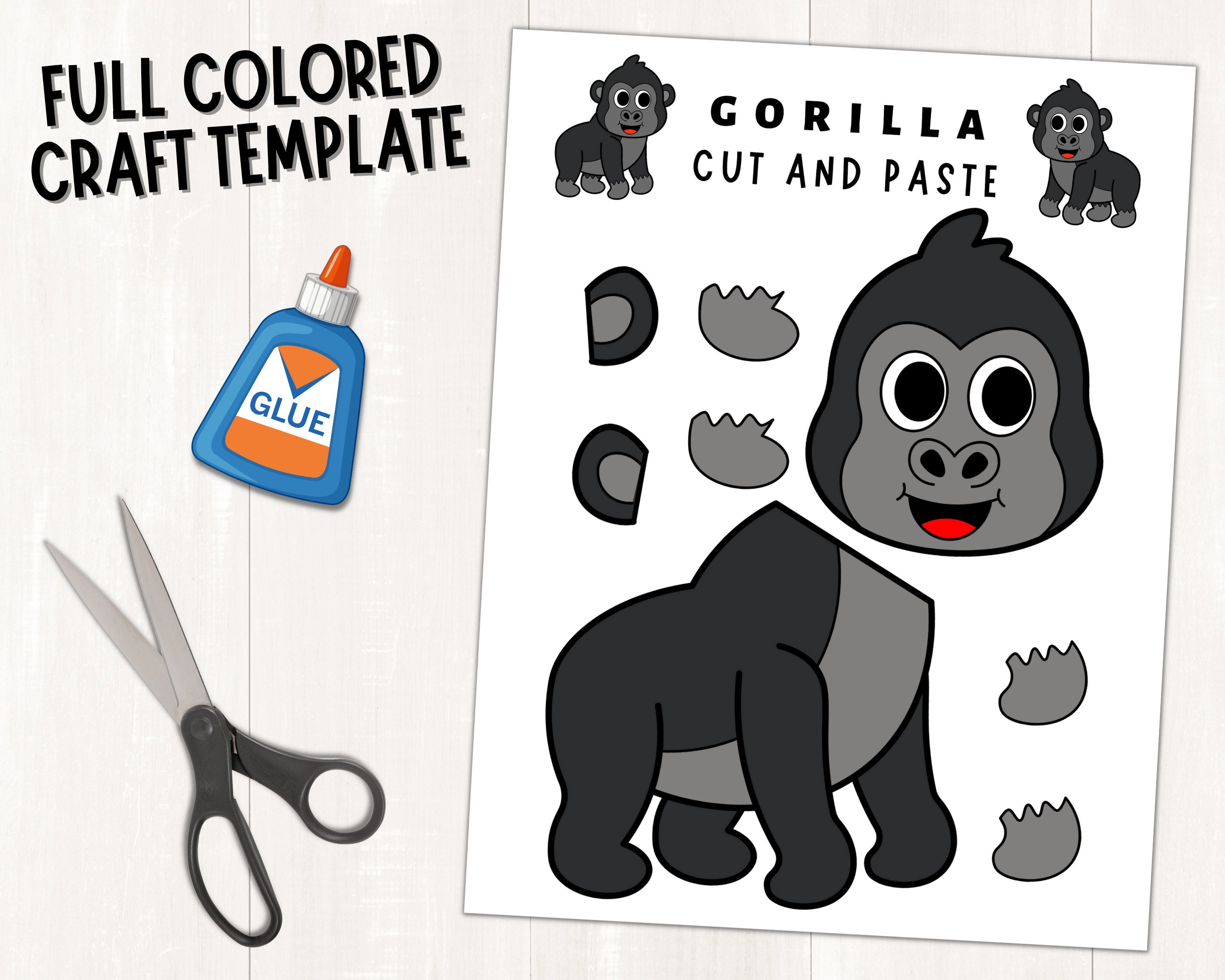 Printable Gorilla Craft for Kids Forest Animal Craft Zoo Animal Craft Build a Gorilla Craft