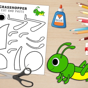 Grasshopper Craft | Printable Template | Insect Craft Activity  | Grasshopper Paper Craft For Kids | Build a Grasshopper | Spring Activities