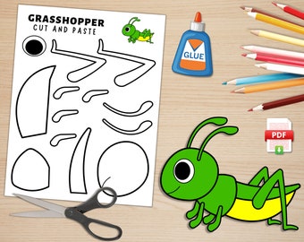 Gräshoppapyssel | Utskrivbar mall | Insektspysselaktivitet | Gräshoppapapperspyssel för barn | Bygg en gräshoppa | Våraktiviteter