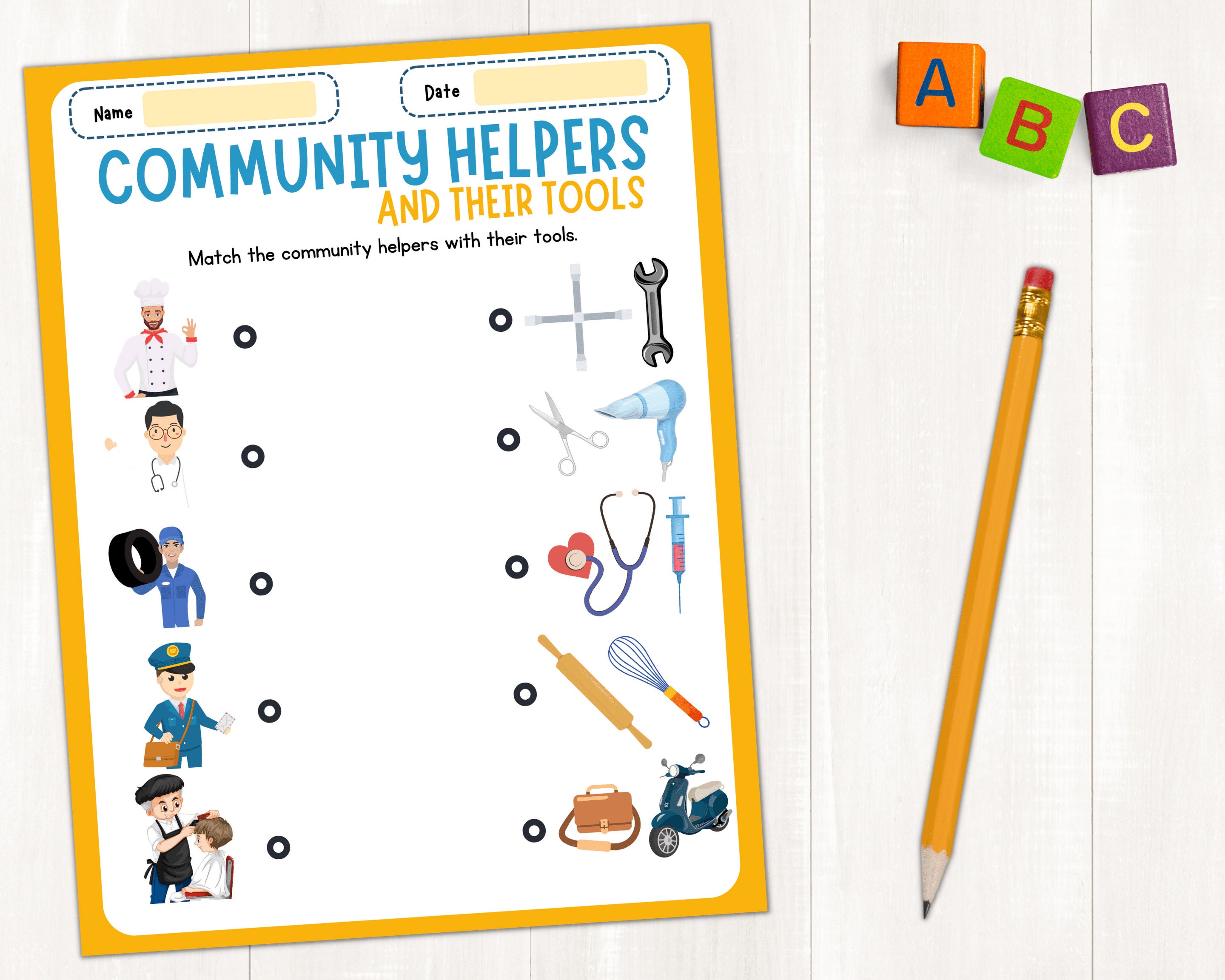 Community Helpers Activities & Worksheets | Jobs and Tools Matching ...