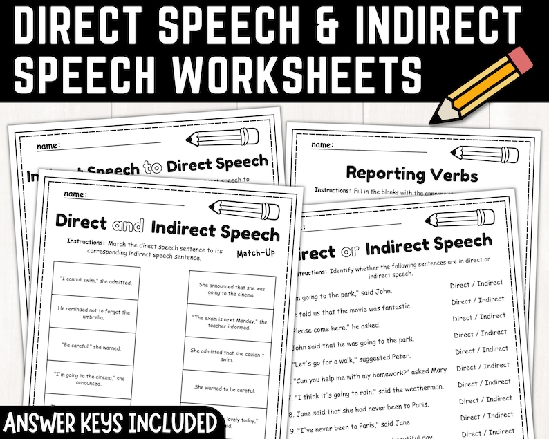 Direct and Indirect Speech Worksheets | Reported Speech | Identifying ...