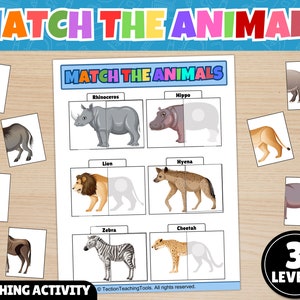 African Animals Halves Matching Printable Activity | Animal Matching Game | Animal Puzzle | Match The Wild Animals | Montessori | Homeschool