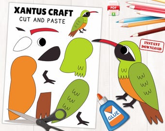 Printable Xantus’s Hummingbird Craft for Kids | Spring Bird Activity | Cut and Paste Craft with Xantus Coloring Page | Instant Download