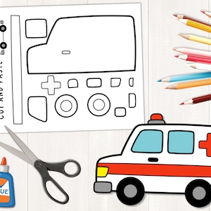 Printable Ambulance Craft, Transportation Craft, Build an Ambulance, Indoor Preschool Activity, Vehicles Craft, Ambulance Car Craft Template