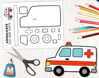Printable Ambulance Craft, Transportation Craft, Build an Ambulance, Indoor Preschool Activity, Vehicles Craft, Ambulance Car Craft Template