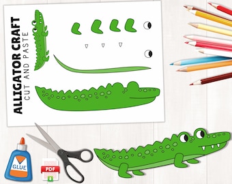 Printable Alligator Craft Template | Reptile Activities | Zoo Animal Craft | Alligator Papercraft | Color, Cut, and Paste | Instant Download