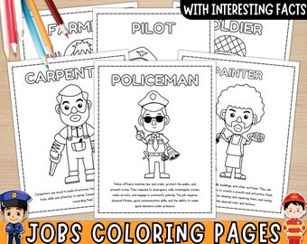 Printable Jobs Coloring Pages With Interesting Facts | Occupations Coloring Sheets | Community Helpers Coloring Pages | Digital Download