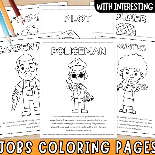 Printable Jobs Coloring Pages With Interesting Facts | Occupations Coloring Sheets | Community Helpers Coloring Pages | Digital Download