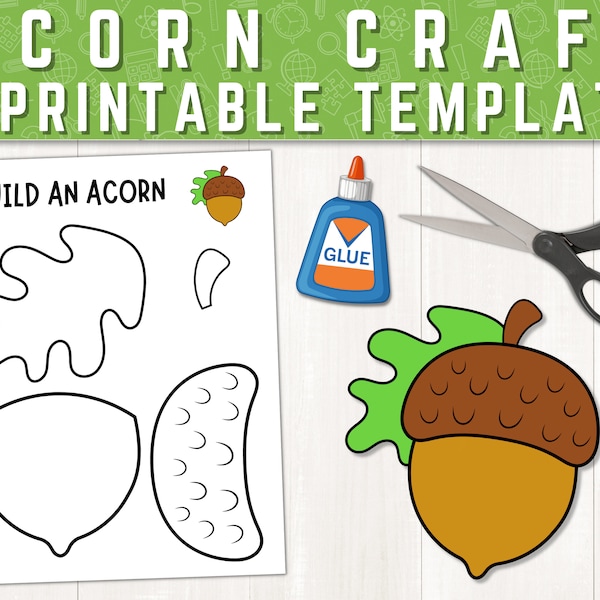 Acorn Printable Craft | Acorn Craft Template for Kids | Fall Activities | Acorn Coloring Page | Build an Acorn | Acorn Cut and Paste Craft