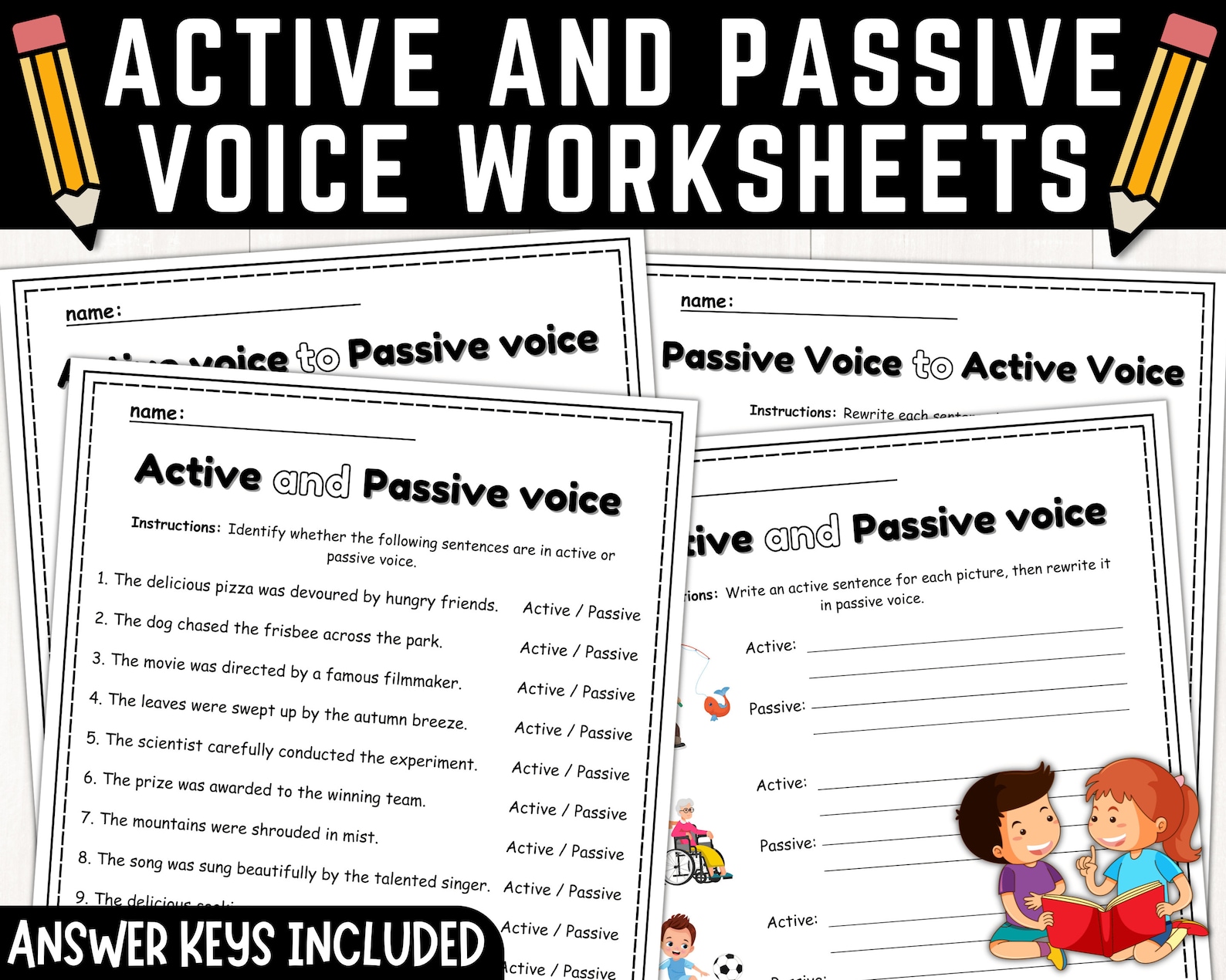 Active and Passive Voice Worksheets | Grammar Activity | Exercises ...