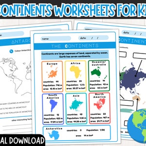 Die 7 Kontinente der Welt Arbeitsblätter | Kontinente Beschriftung Arbeitsblatt | Kontinente Karteikarten | Druckbare Kontinente Arbeitsblätter