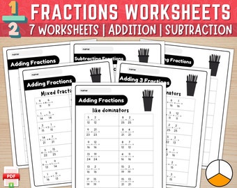 Adding and Subtracting Fractions Printable Math Worksheets, Grade 4th 5th 6th Fractions Worksheets, Fractions Addition, Fraction Subtraction