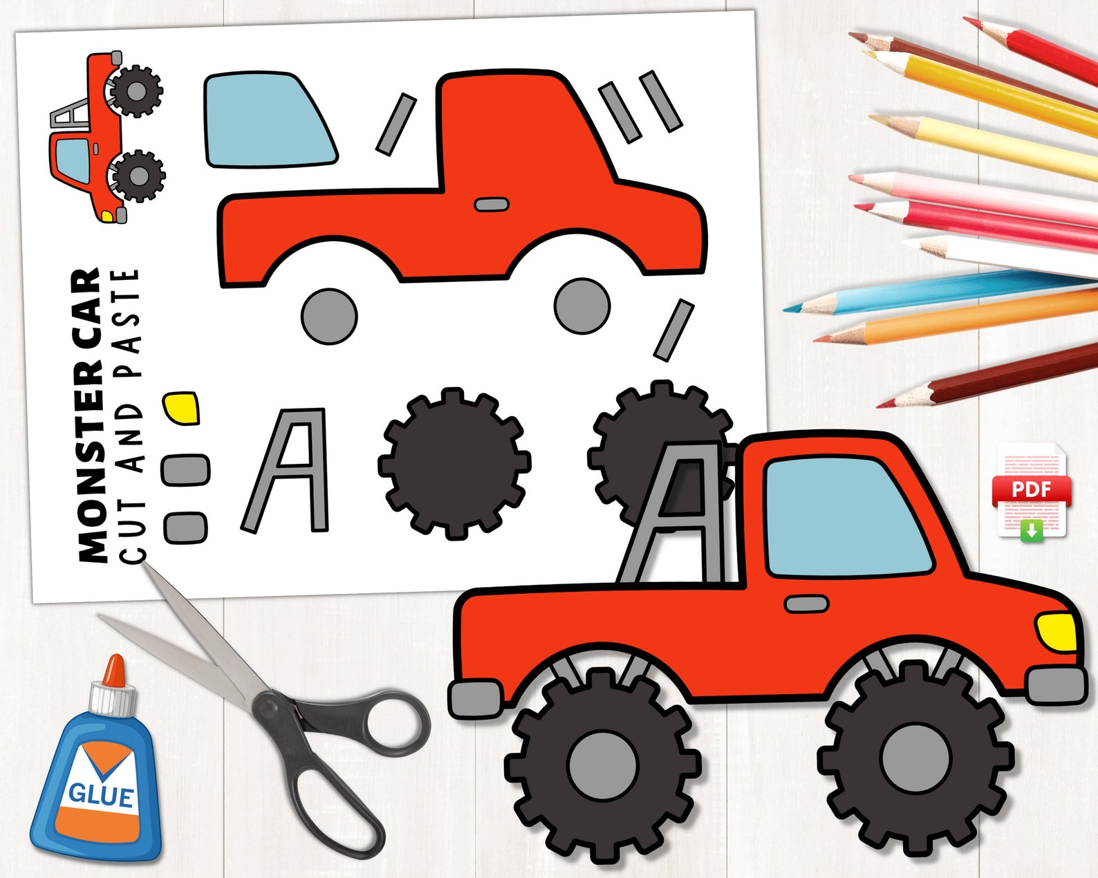 Monster Car Craft | Printable Template | Transportation Craft | Monster ...