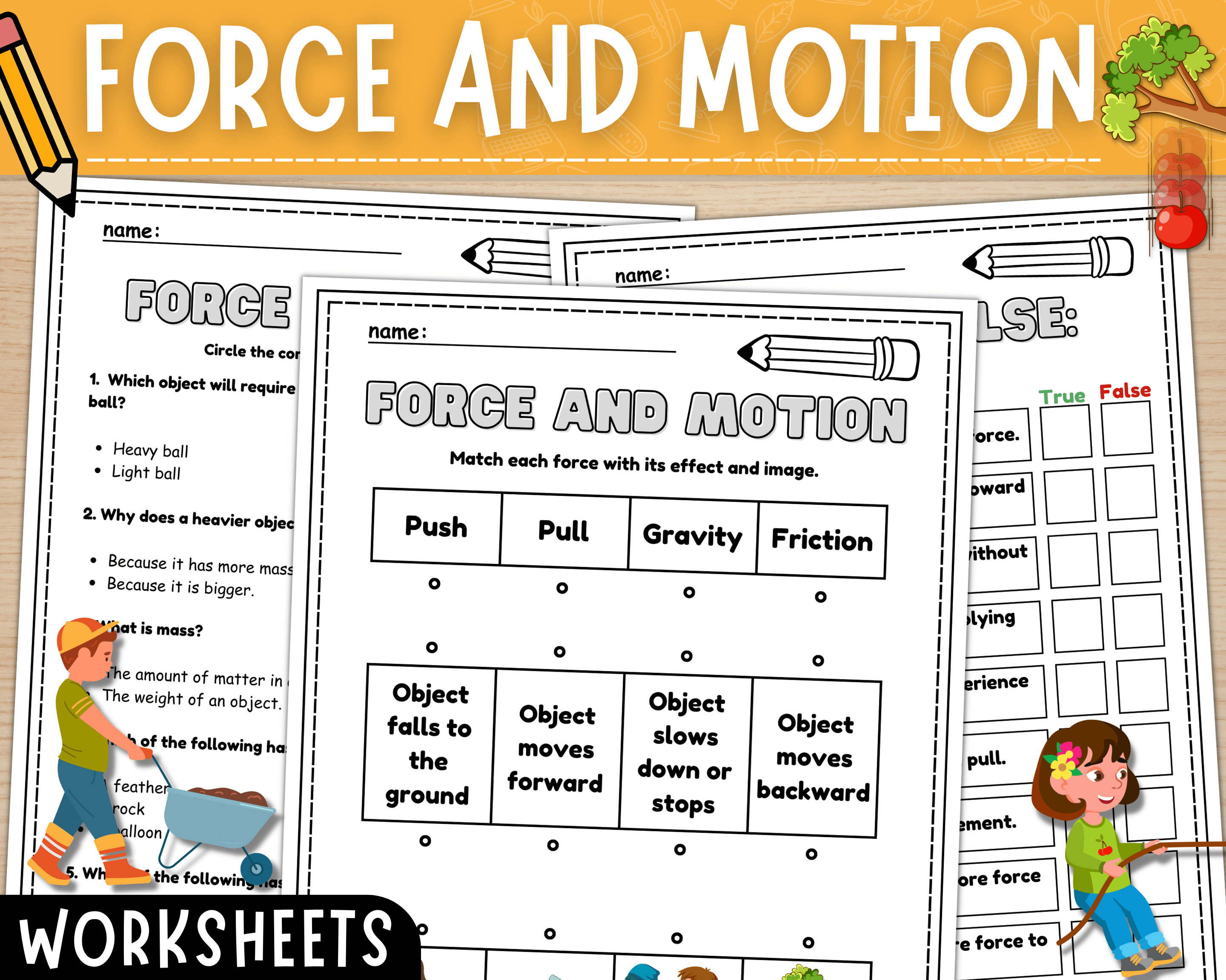 Force and Motion Worksheets Types of Forces Science Activities 2nd to