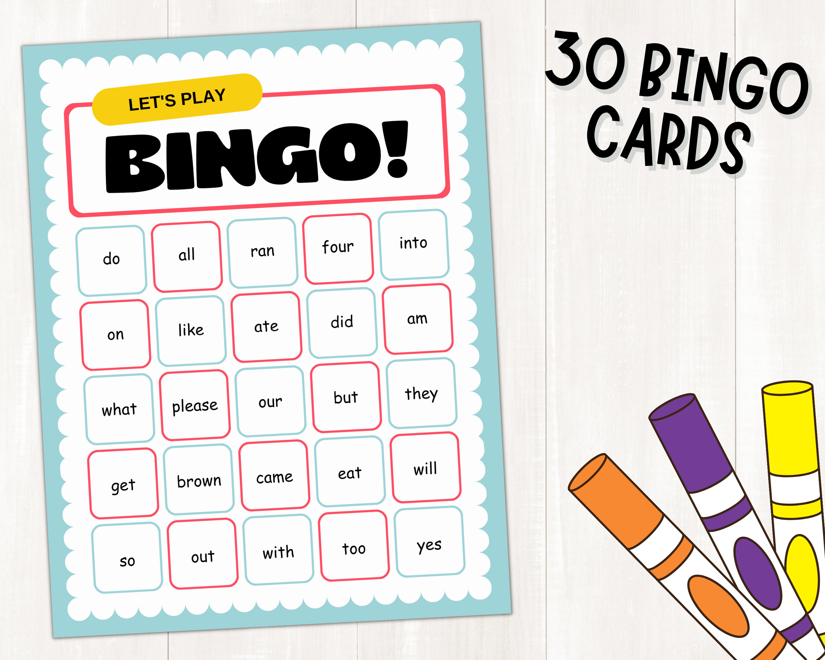Sight Words Bingo Game for Kindergarten High-frequency Words for ...