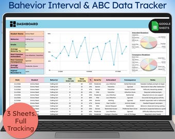Behavior Data Tracker Google Sheets | ABC Data Collection & Interval Recording | Simple 3-Sheet System