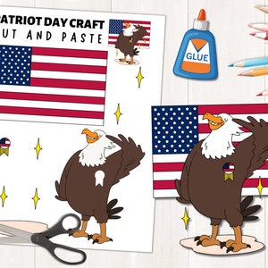 Artisanat d’aigle patriotique imprimable | 11 septembre | Artisanat de la Journée des Patriotes | Activité de la Journée des anciens combattants | Couleur, Couper et Coller | Téléchargement numérique