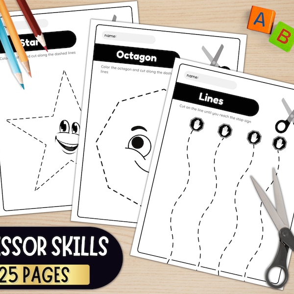 Scissor Skills Activities for Kids - Shapes Cutting Practice Worksheets - Printable Scissor Practice Sheets - Beginning Scissors Practice