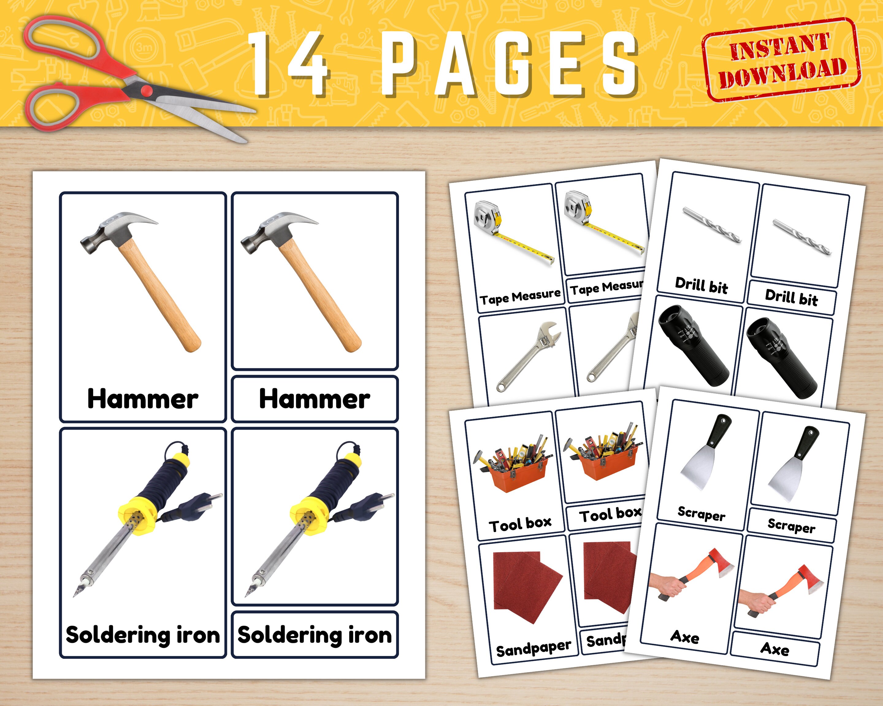 Tools Printable Flashcards Tools Montessori 3parts Cards Tools