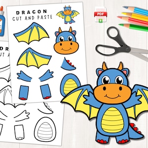 Drache zum Ausdrucken für Kinder | Märchen Aktivitäten | Drachen bauen | Ausmalen, Ausschneiden und Einfügen | Papierdrache | Digitaler Download