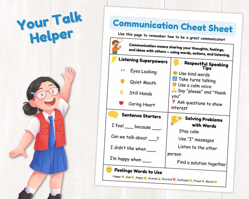 Communication Skills Worksheets for Kids | Cheat Sheet | 12-page SEL ...