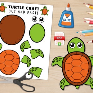 Wasserschildkröte zum Basteln für Kinder | Meeresleben-Aktivitäten | Ozeantier Handwerk | Ausschneiden & Einfügen | Druckbar | Schildkröte bauen | Meeresschildkröte Papiermodell