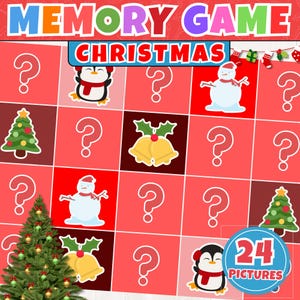 Jeu de mémoire de Noël imprimable | Cartes assorties pour les fêtes de fin d'année | Activité de Noël amusante pour le préscolaire, la maternelle et l'école à la maison | PDF